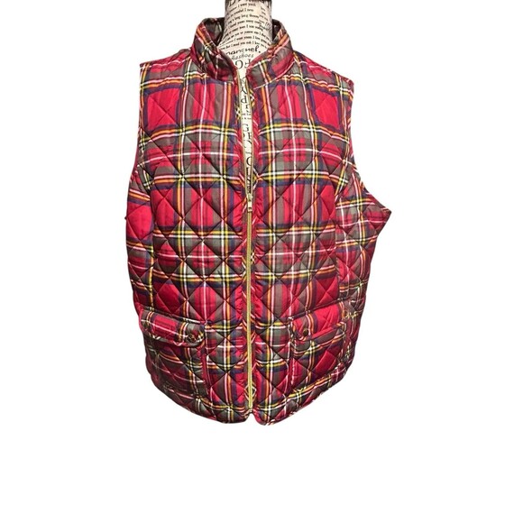 St Johns Bay Vest Women's Size 3X Plus Red Paid Lined Outdoors quilt whimsical - Picture 1 of 9